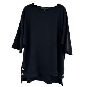 St John Black Tunic Sweater Wool Blend Buttons 3/4 Dolman Sleeves Size P